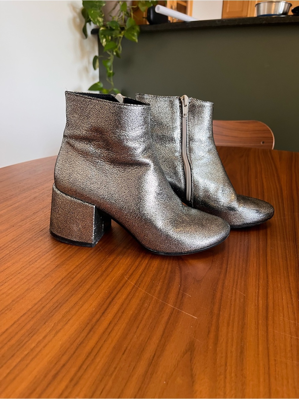 MM6 Maison Martin Margiela Silver Metallic Block Heel Ankle Boots